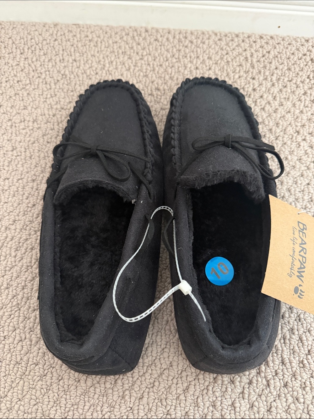 NWT BearPaw Black Moccasin Slippers for Men Size M( 9-10)